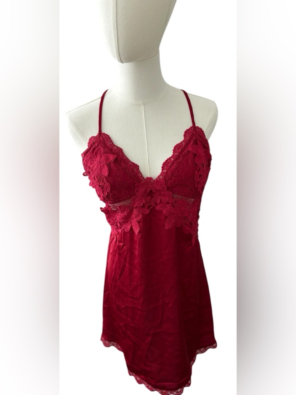 Red Satin Lace Baby Doll Nightgown Women’s Size Large NWOT